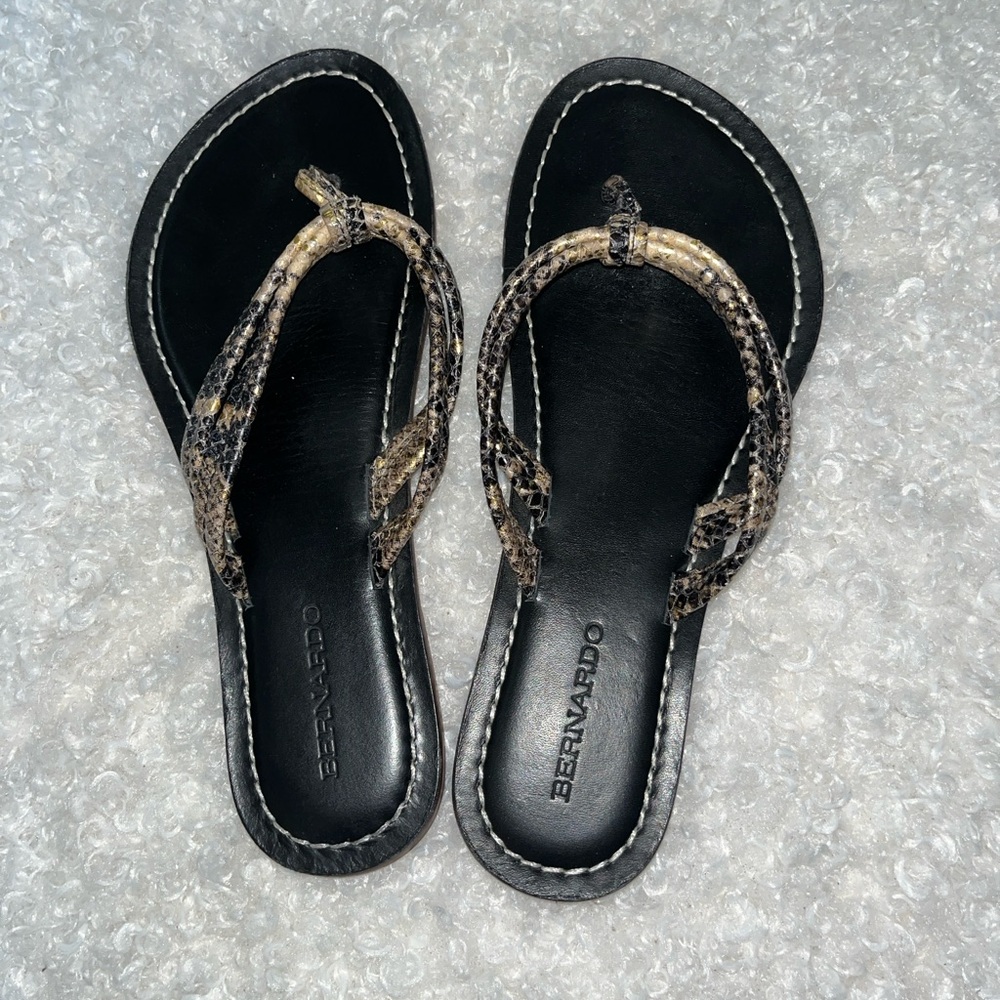 Bernardo Black and Tan Sandals with Braided Straps